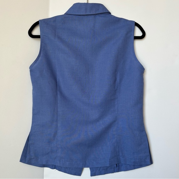 Casual Corner Blue Linen Sleeveless, Collar Button Down Shirt Blouse NWT Size M - Picture 2 of 6